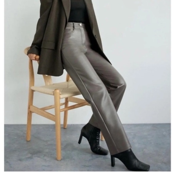 Aritzia Wilfred The Melina Faux Leather Straight leg Pants Womens 2 Gray Green - Picture 1 of 16